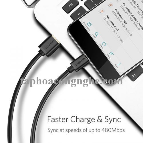 Ugreen 10835 0.5M màu Đen Cáp sạc truyền dữ liệu USB 2.0 sang MICRO USB lõi đồng US125 30010835